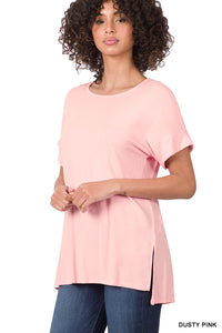 11117 1/4S Modal Boat Neck TOP in DUSTY PINK