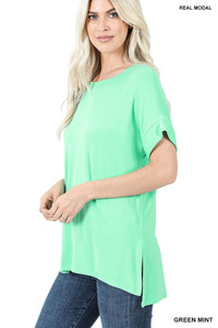 11118 1/4S Modal Boat Neck TOP in GREEN MINT