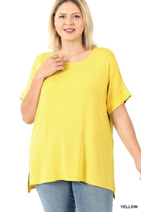 11119 1/4S Modal Boat Neck TOP in YELLOW