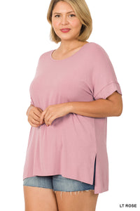 11122 1/4S Modal Boat Neck TOP in LT ROSE