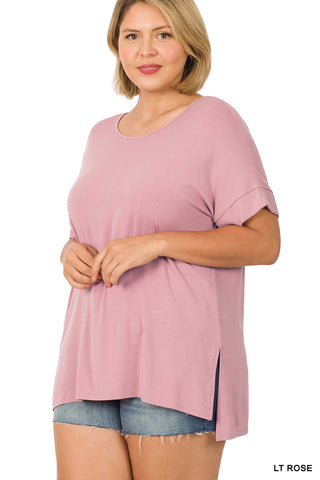 11122 1/4S Modal Boat Neck TOP in LT ROSE