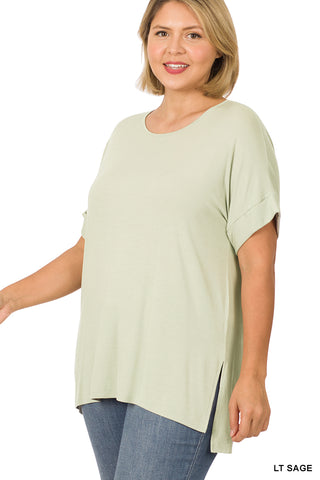 11123 1/4S Modal Boat Neck TOP in LT SAGE