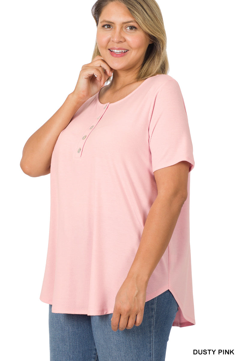 11133 1/4S Henley Shell Button TOP in DUSTY PINK
