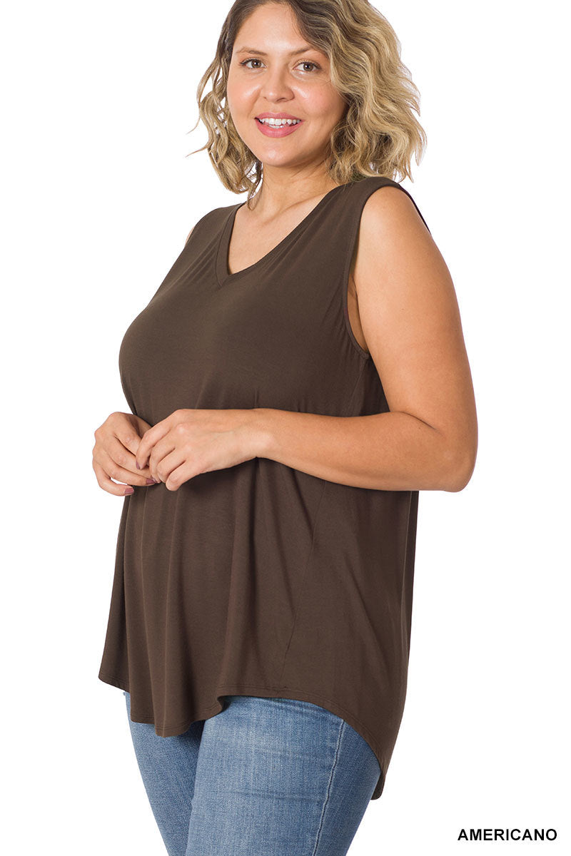 11135 0/0S V Neck HiLo Hem TOP in AMERICANO