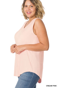 11136 0/0S V Neck HiLo Hem TOP in CREAM PINK