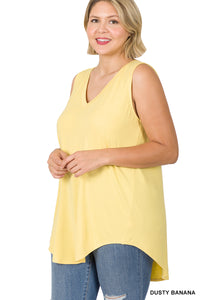 11137 0/0S V Neck HiLo Hem TOP in DUSTY BANANA