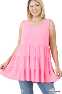 11150 0/0S Ruffled 3 Tier TOP in BRIGHT PINK