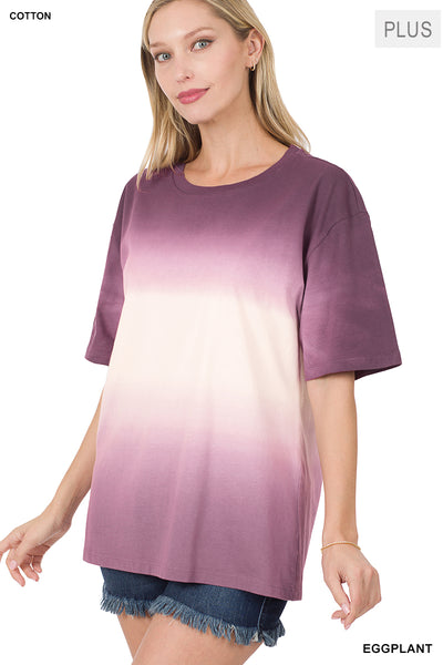 11154 1/4S Tie Dye Dip PREM TOP in EGGPLANT