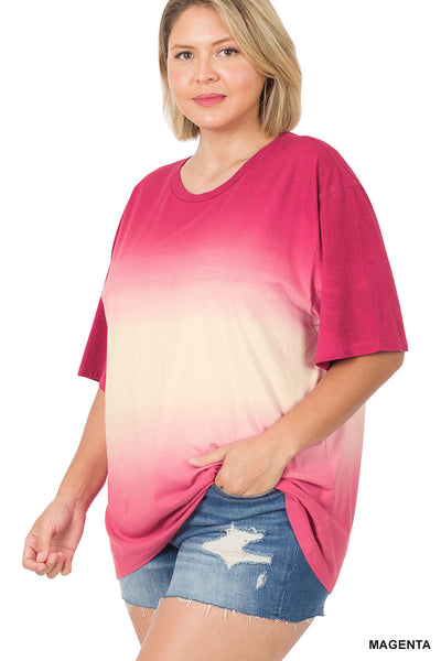11155 1/4S Tie Dye Dip PREM TOP in MAGENTA