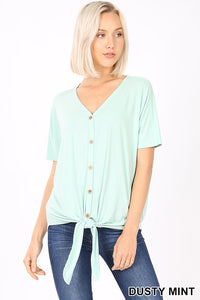 11159 1/4S Tie Front Button TOP in DUSTY MINT JV-C1A
