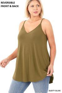 11162 0/0S V & Scoop Neck Reversible CAMI in DUSTY OLIVE
