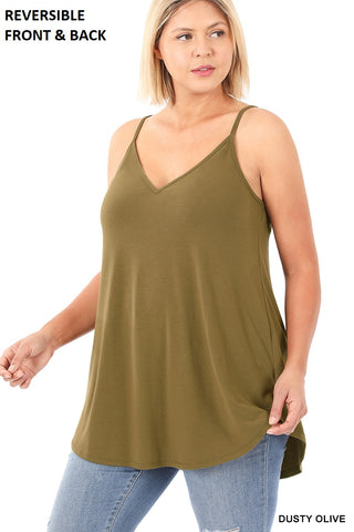 11162 0/0S V & Scoop Neck Reversible CAMI in DUSTY OLIVE