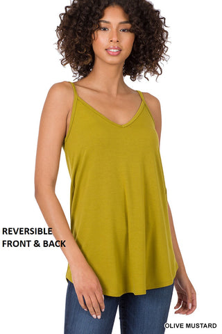 11163 0/0S V & Scoop Neck Reversible CAMI in OLIVE MUSTARD