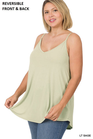 11164 0/0S V & Scoop Neck Reversible CAMI in LT SAGE