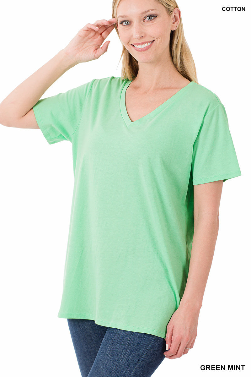 11170 1/4S V Neck Boyfriend Tee in GREEN MINT