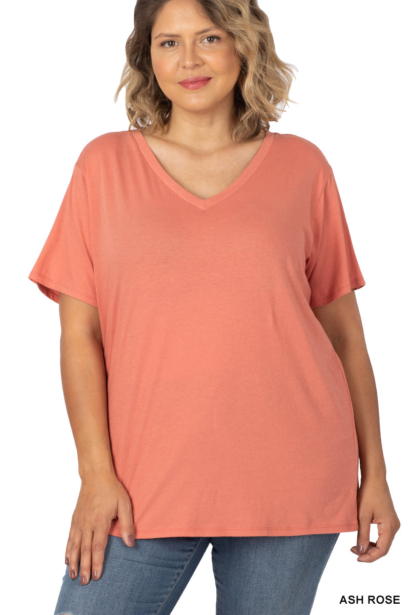 11173 1/4S V Neck Boyfriend Tee in ASH ROSE