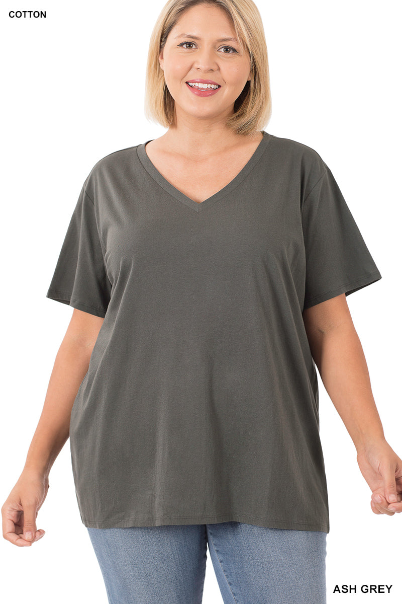 11174 1/4S V Neck Boyfriend Tee in ASH GREY