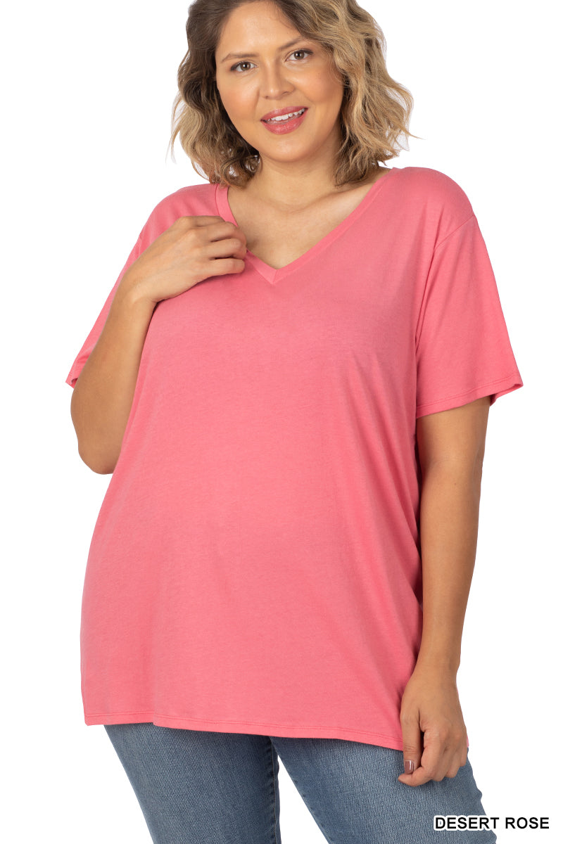 11175 1/4S V Neck Boyfriend Tee in DESERT ROSE