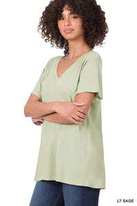 11176 1/4S V Neck Boyfriend Tee in LT SAGE