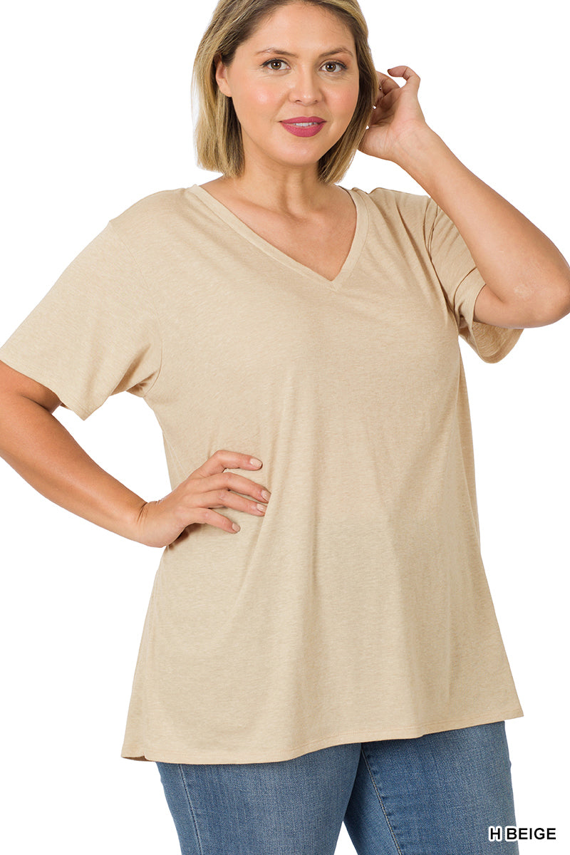 11177 1/4S V Neck Boyfriend Tee in H BEIGE