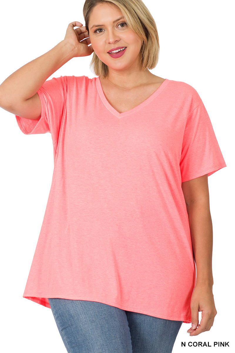 11178 1/4S V Neck Boyfriend Tee in N CORAL PINK