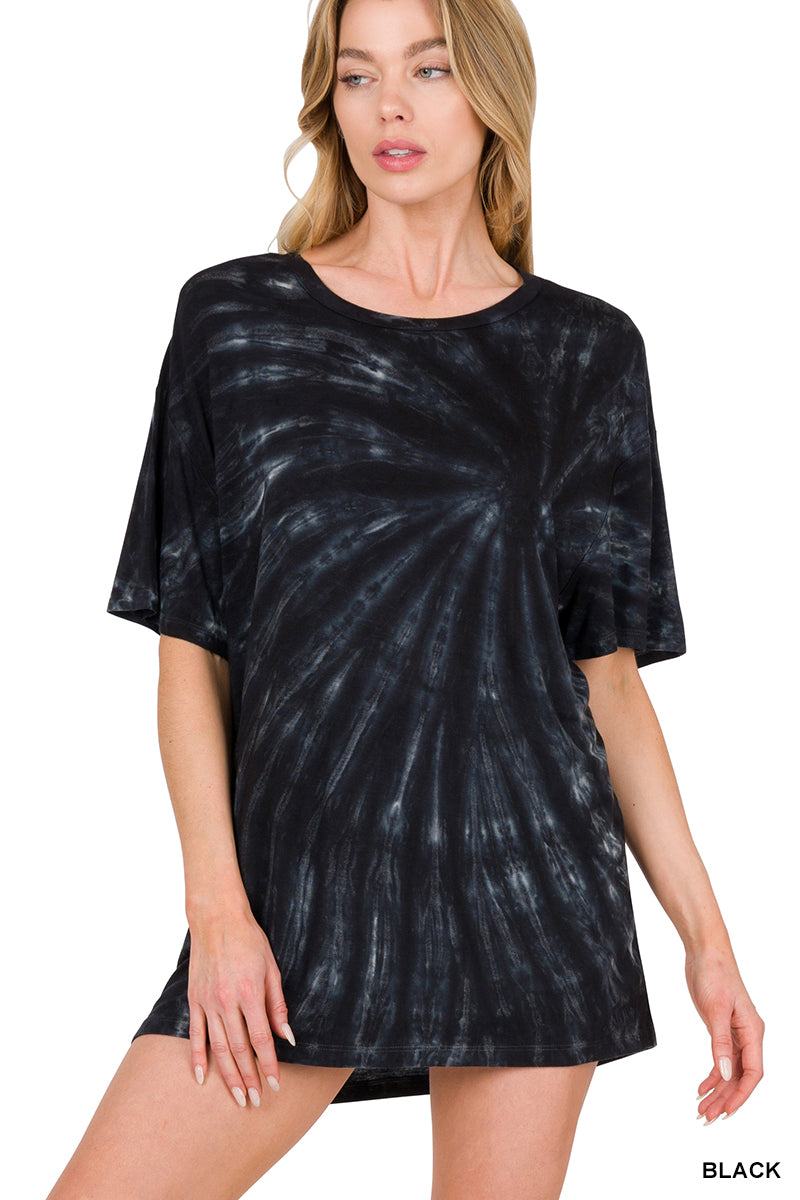 11179 1/4S RN Drop Shoulder Tie Dye TOP in BLACK JV-N62C