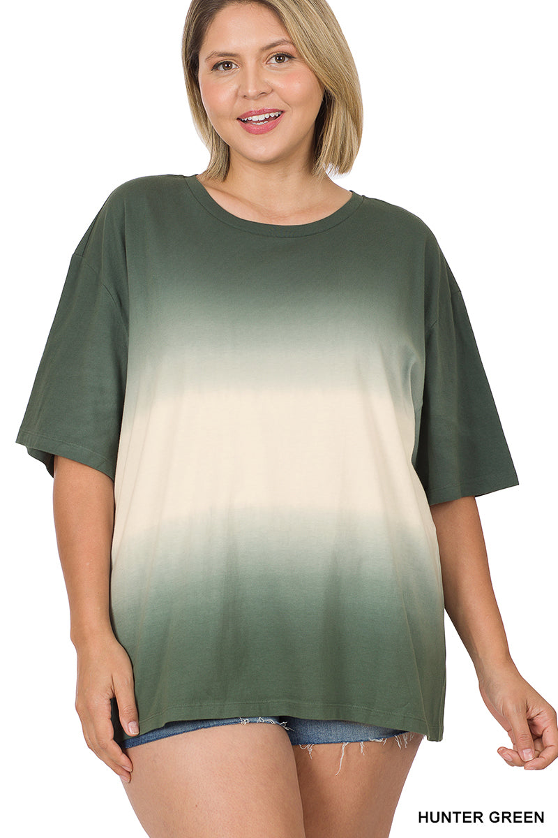 11182 1/4S Tie Dye Dip PREM TOP in HUNTER GREEN JV-E28C