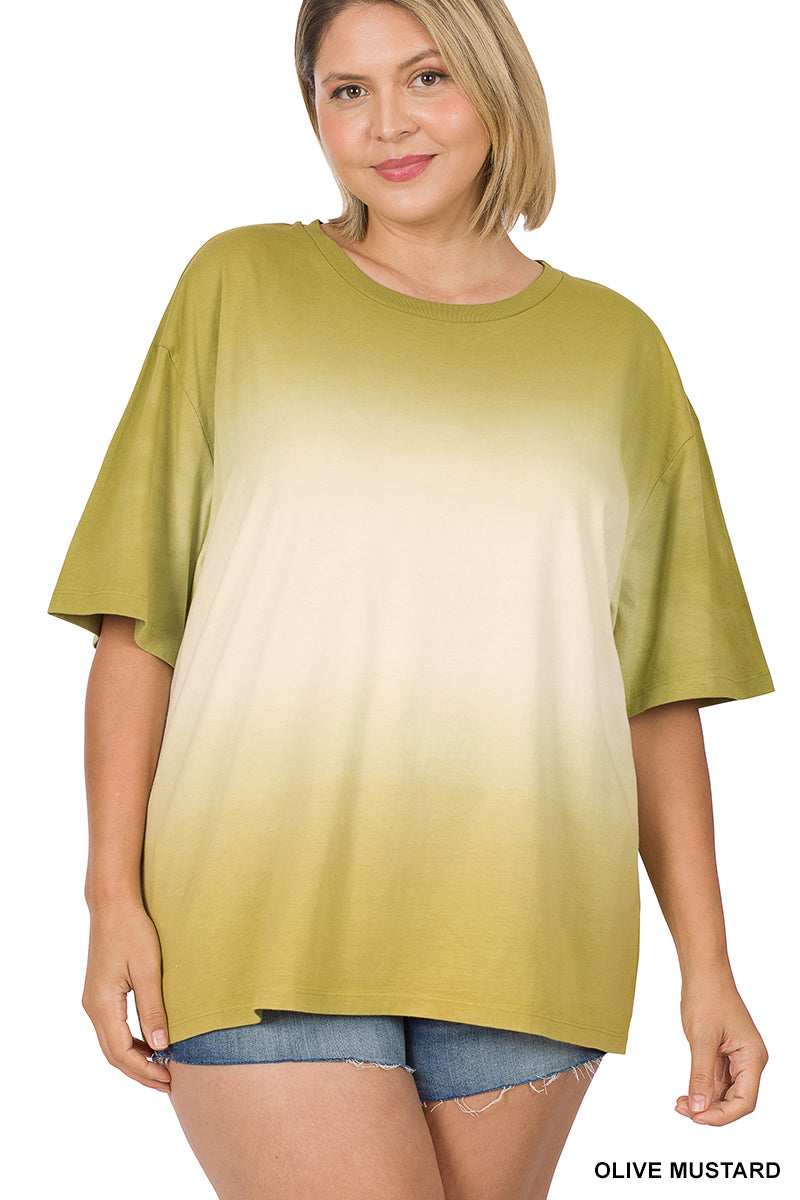 11183 1/4S Tie Dye Dip PREM TOP in OLIVE MUSTARD JV-K22C
