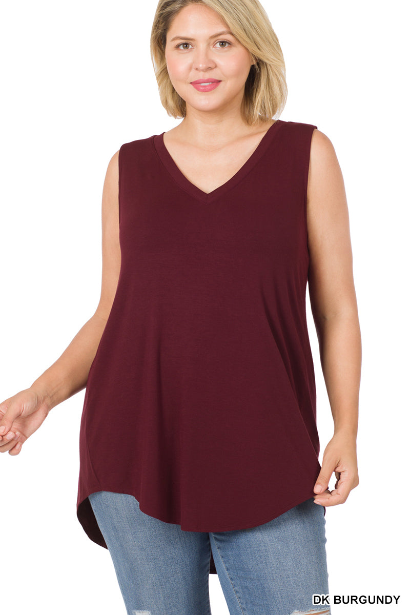 11184 0/0S V Neck HiLo Hem TOP in DK BURGUNDY