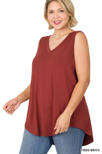11186 0/0S V Neck HiLo Hem TOP in FIRED BRICK