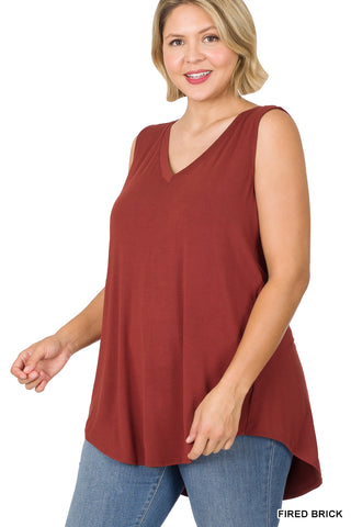 11186 0/0S V Neck HiLo Hem TOP in FIRED BRICK