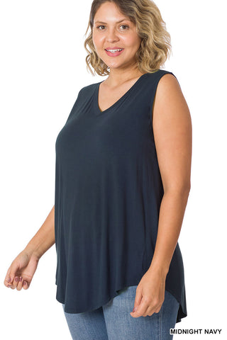 11187 0/0S V Neck HiLo Hem TOP in MIDNIGHT NAVY
