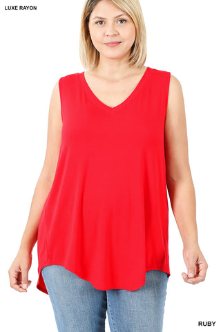 11188 0/0S V Neck HiLo Hem TOP in RUBY