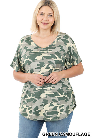 11196 1/4S Cuffed VNRH TOP in GREEN CAMO
