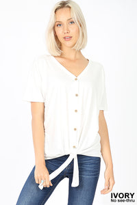 11200 1/4S Tie Front Button TOP in IVORY