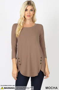 5333 3/4S Dolphin Hem w/ Side Button TOP in MOCHA