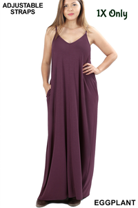 1521 0/0S VNeck ADJ Maxi DRESS w PKTS in EGGPLANT JV-T33A