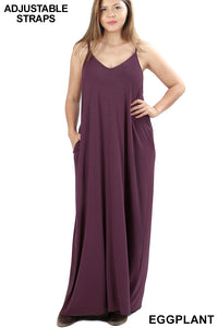 1521 0/0S VNeck ADJ Maxi DRESS w PKTS in EGGPLANT JV-T33A
