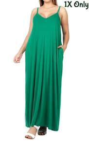1522 0/0S VNeck ADJ Maxi DRESS w PKTS in FOREST GREEN JV-I17T