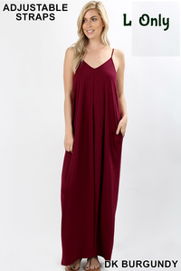 1523 0/0S VNeck ADJ Maxi DRESS w PKTS in DK BURGUNDY JV-I16T