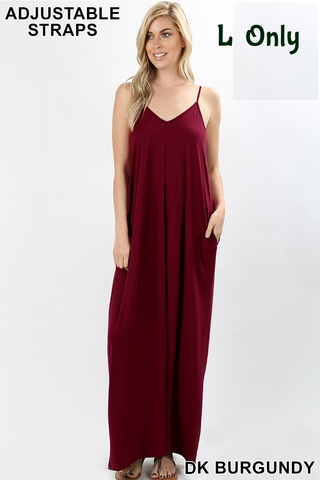1523 0/0S VNeck ADJ Maxi DRESS w PKTS in DK BURGUNDY JV-I16T