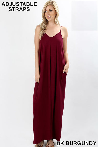 1523 0/0S VNeck ADJ Maxi DRESS w PKTS in DK BURGUNDY JV-I16T