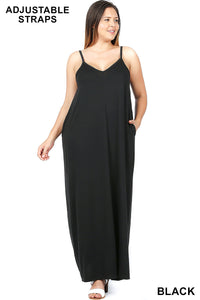 1525 0/0S VNeck ADJ Maxi DRESS w PKTS in BLACK JV-T33T2
