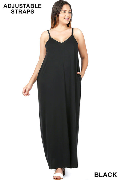 1525 0/0S VNeck ADJ Maxi DRESS w PKTS in BLACK JV-T33T2