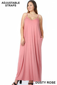 1526 0/0S VNeck ADJ Maxi DRESS w PKTS in DUSTY ROSE JV-B37A