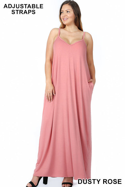 1526 0/0S VNeck ADJ Maxi DRESS w PKTS in DUSTY ROSE JV-B37A