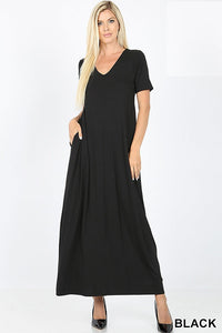 1530 1/4S VNeck Maxi DRESS w PKTS in BLACK JV-B27A