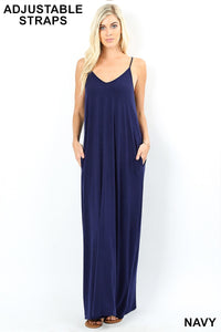 1535 0/0S VNeck ADJ Maxi DRESS w PKTS in NAVY JV-T33C