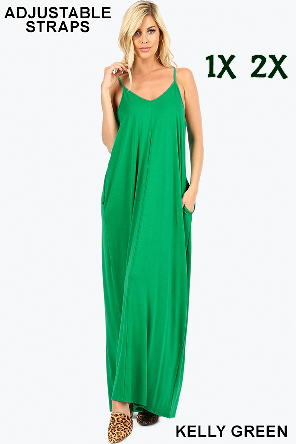 1536 0/0S VNeck ADJ Maxi DRESS w PKTS in KELLY GREEN JV-C22B