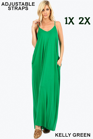 1536 0/0S VNeck ADJ Maxi DRESS w PKTS in KELLY GREEN JV-C22B
